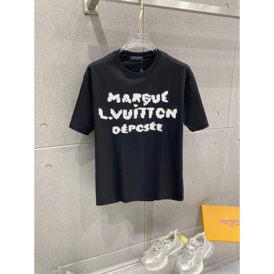 Louis Vuitton pure cotton latest fabric (highest version) with logo pattern, fashionable and simple trendy short-sleeved shirt